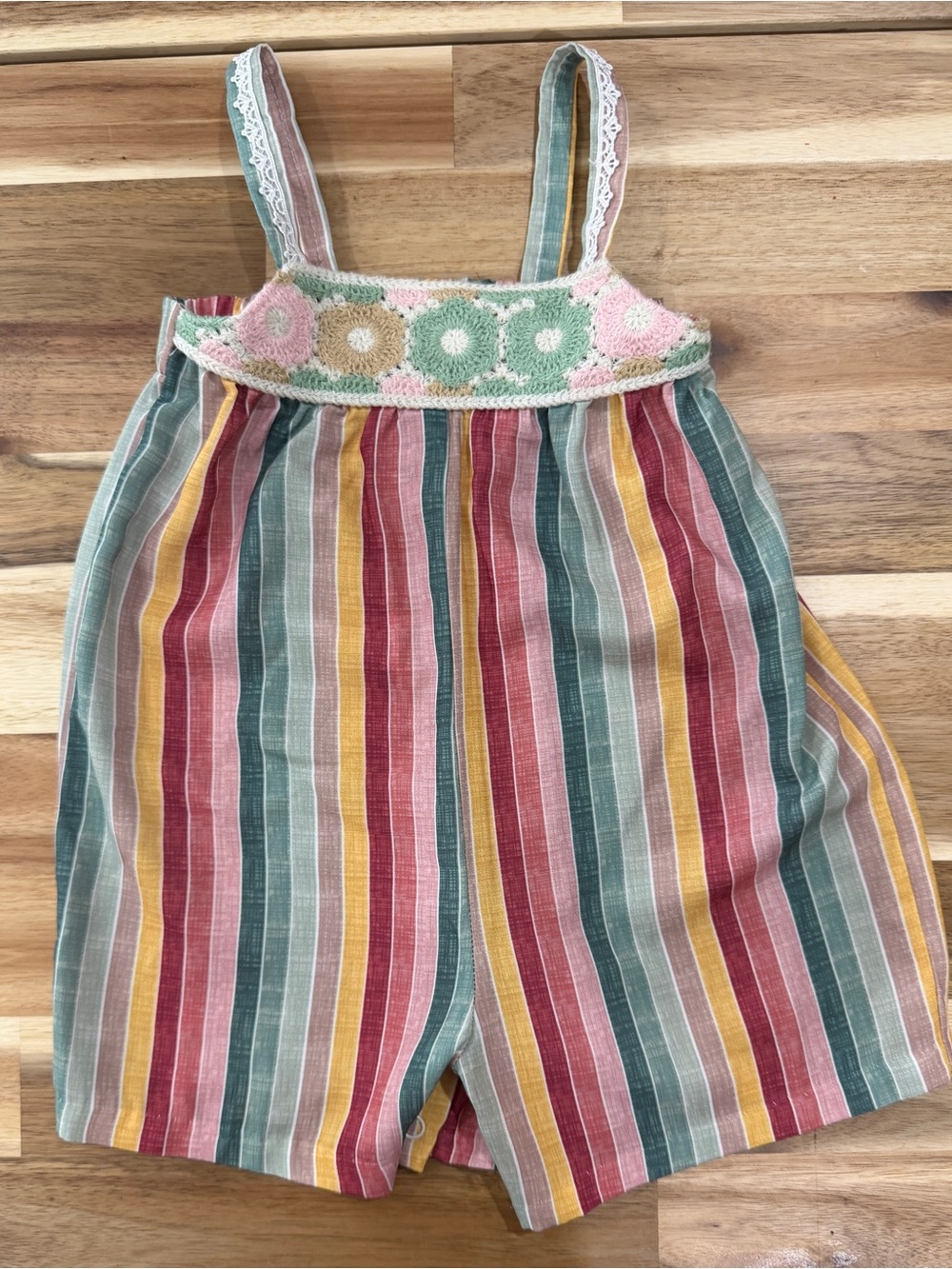 Iris & Ivy Girls Romper with Crochet Yoke size 12 Months